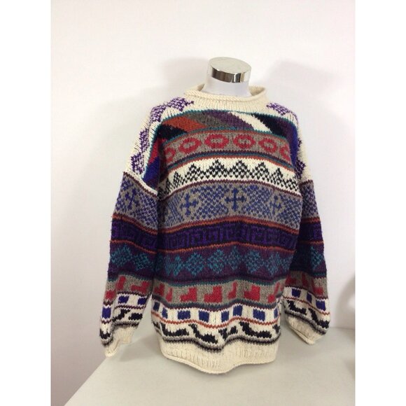 Rey Wear Vintage Aztec Wool Sweater Made Ecuador Mens Large - Picture 5 of 7